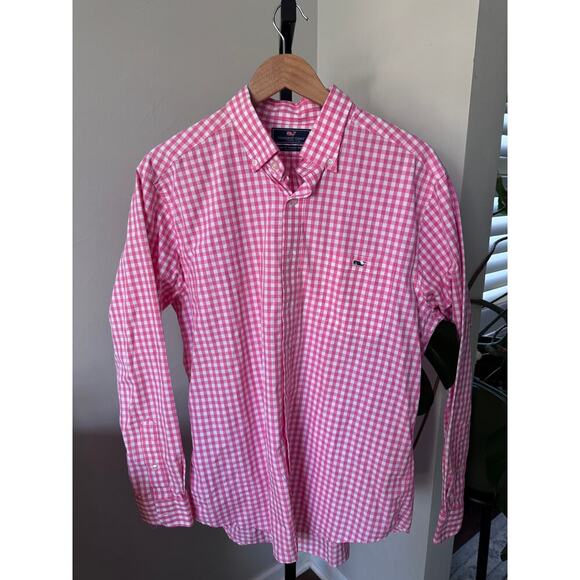 Vineyard Vines Gingham Pink Button Down Mens Shirt - Picture 1 of 2